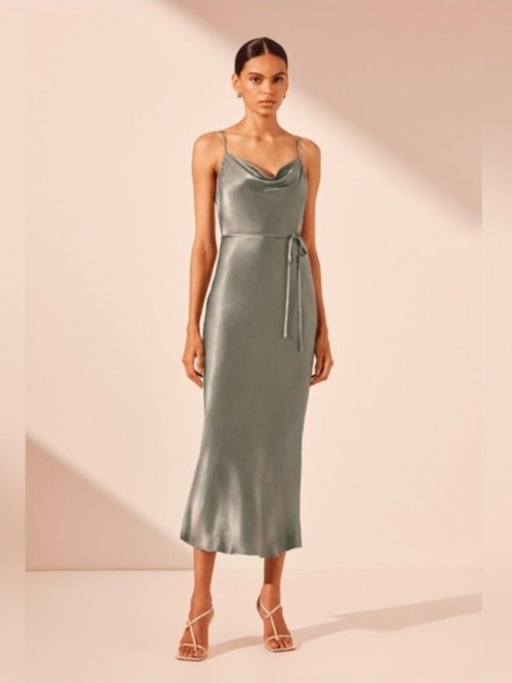 NWT Shona Joy La Lune Bias Cowl Midi Dress In Sage Size USA8